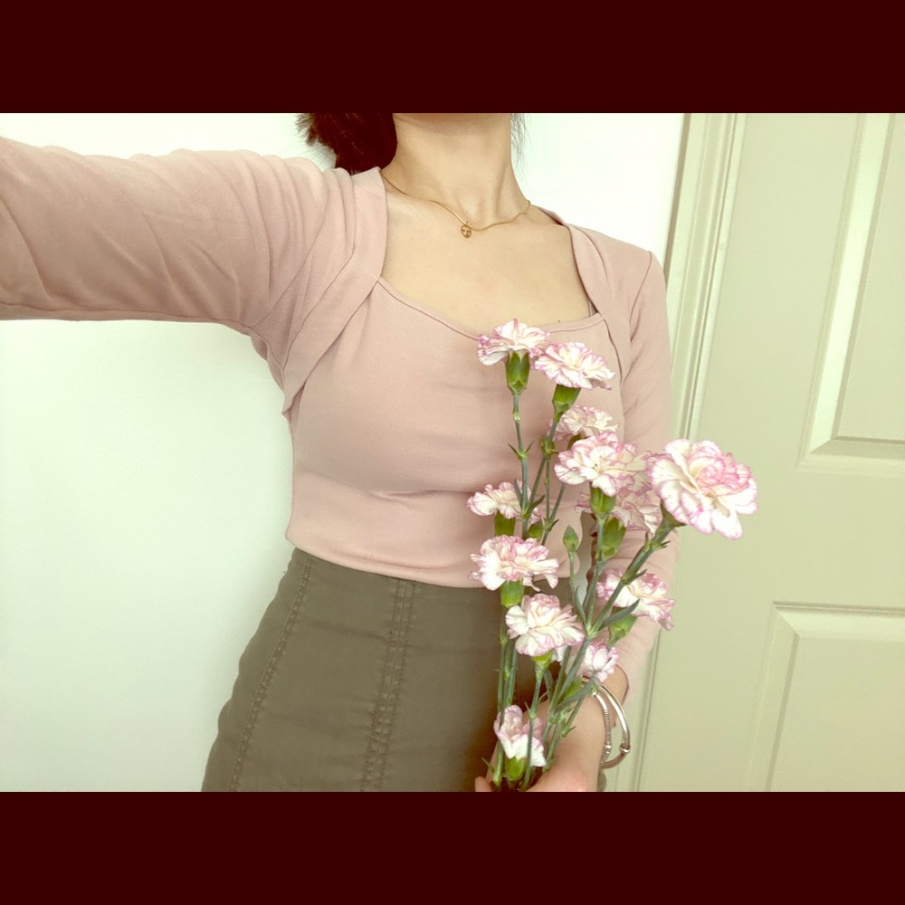 Rose pink Square collar Tee